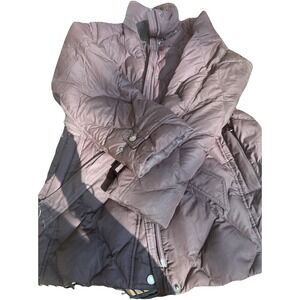 lands end down coat Jacket Quilted Brown‎ Puffer Belted MED Sm Flaws